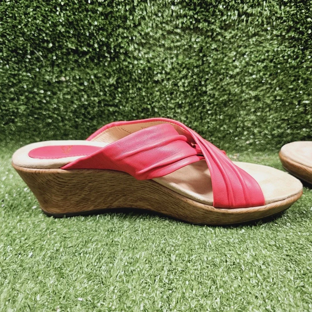 Dansko Neve Criss Cross Red Corral Leather Wedge Sandals Womens Size EU‎ 39 US 9